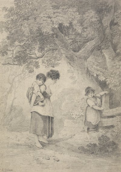 Estudio de una muchacha con dos niños en un muelle de George Holmes