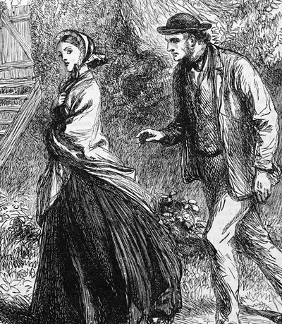 Ilustración que representa a una mujer rechazando una propuesta de un hombre de George Housman Thomas