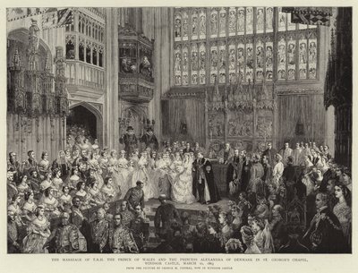 El Matrimonio de S.A.R. El Príncipe de Gales y la Princesa Alexandra de Dinamarca en la Capilla de San Jorge, Castillo de Windsor, 10 de marzo de 1863 de George Housman Thomas