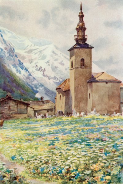 Mont Blanc y la iglesia de Argentiere de George Jackson Flemwell
