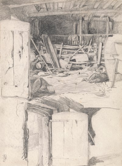Estudio para "La oca", 1867: Interior de un granero de George John Pinwell