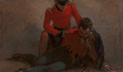 Un Highlander del 42 atendiendo a un general del 7º de Húsares, posiblemente Henry William Bayly, primer conde de Uxbridge, más tarde primer marqués de Anglesey: un estudio para "La batalla de Waterloo". de George Jones