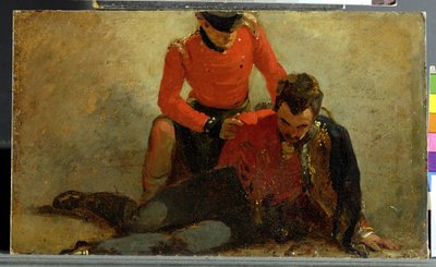 Un montañés, Black Watch asistiendo a un General de Húsares, posiblemente Lord Uxbridge: un estudio para 