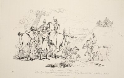 La Sainte Haye: Cerca de un gran edificio ocupado alternativamente por Amigo y Enemigo, pub. J. Booth, 1816 de George Jones