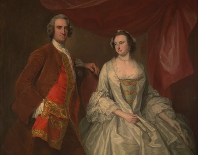 Un hombre y una mujer, posiblemente de la familia desaparecida, de Little Park House, Wickham, Hampshire. de George Knapton