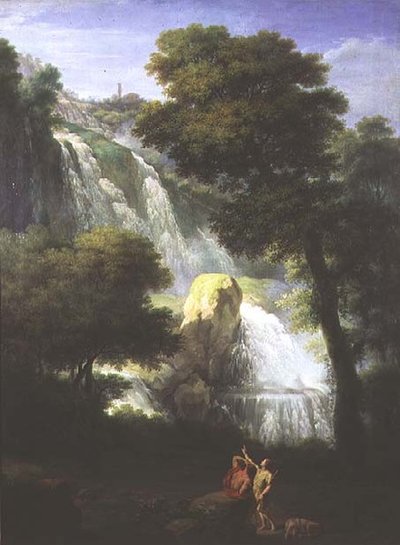 Vista de las cataratas de Terni con figuras clásicas en primer plano de George Knapton