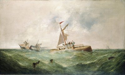 El transporte de la Aguja de Cleopatra (apodo dado a un obelisco egipcio que data del reinado del faraón Tutmosis III (XVIII dinastía)), a Inglaterra, en 1877. de George Knight