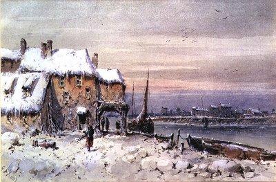 Casa junto al río en la congelación invernal de George Knox
