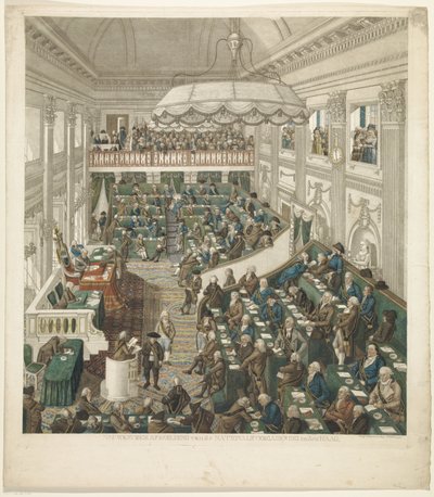 Primera Asamblea Nacional en La Haya, 1796 Representación precisa de la Asamblea Nacional en La Haya (título sobre objeto) de George Kockers