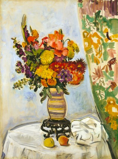 Flores en un jarrón chino (óleo sobre lienzo) de George Leslie Hunter