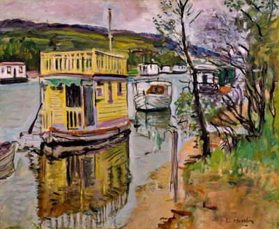 Casas flotantes, Loch Lomond (óleo sobre lienzo) de George Leslie Hunter