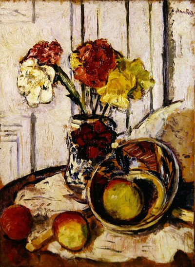 Bodegón de manzanas y claveles de George Leslie Hunter