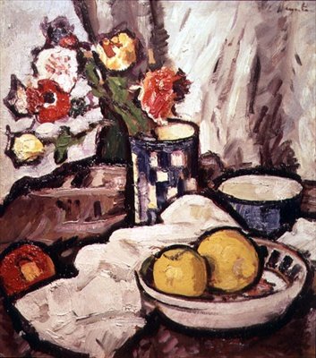 Naturaleza Muerta de Rosas y Frutas de George Leslie Hunter