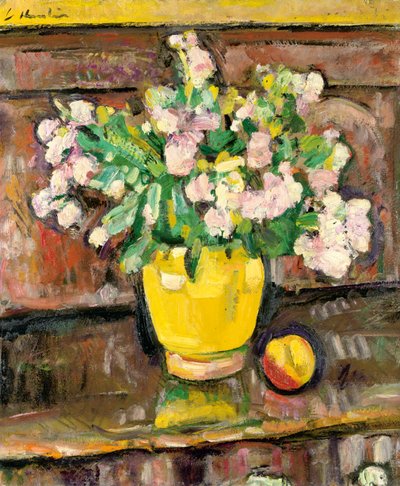 Naturaleza Muerta con Flores en un Jarrón Amarillo de George Leslie Hunter