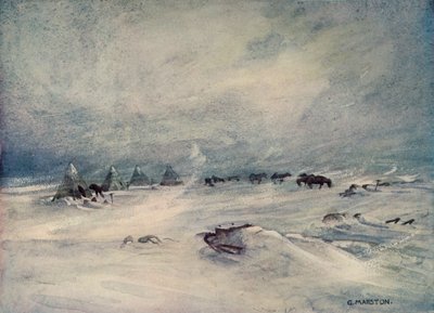 Una tormenta de nieve en la Barrera, c1908, 1909 de George Marston