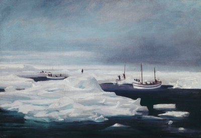 El James Caird, Dudley Docker y Stancomb Wills amarrados al témpano de hielo en el mar de Weddell, abril de 1916 de George Marston