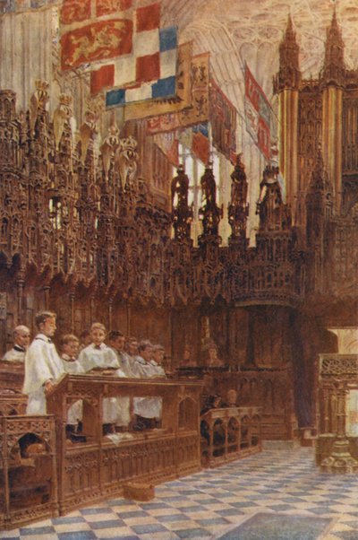 Capilla de San Jorge, Evensong (litografía en color) de George Moore Henton
