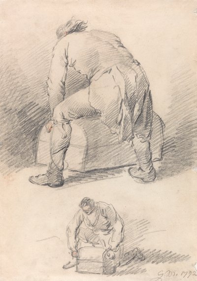 Un hombre levantando un baúl, Dos estudios en una hoja de George Morland