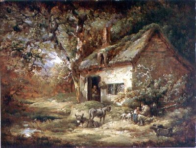 Puerta de la cabaña con un burro de George Morland