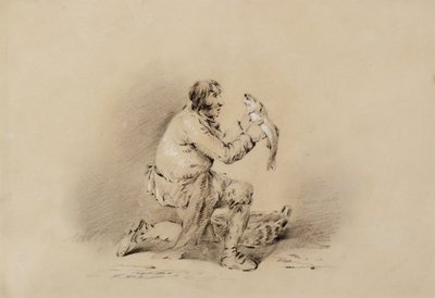 Pescador Sosteniendo un Pez de George Morland