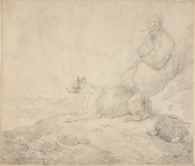 Pescador y perro sentados junto a la costa de George Morland