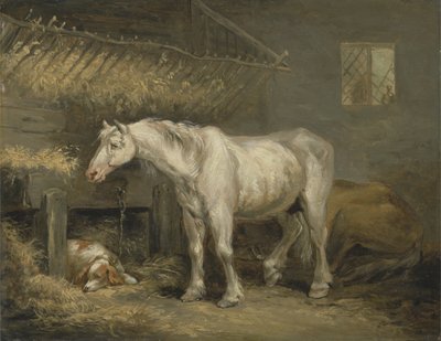 Caballos viejos con un perro en un establo, c.1791 de George Morland