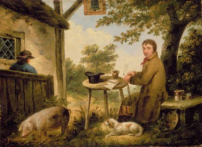 Retrato del Artista Fuera del Bell Inn de George Morland