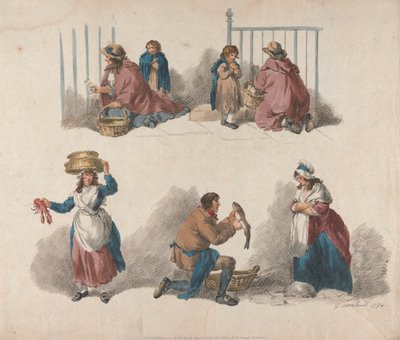 Juego de cinco: Cinco estudios de vendedores ambulantes de George Morland