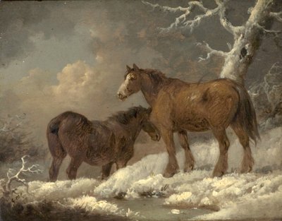 Dos caballos en la nieve de George Morland