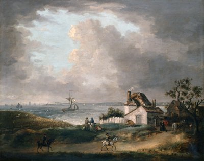 Bahía de Weymouth con una vista lejana del puerto y Portland Bill de George Morland
