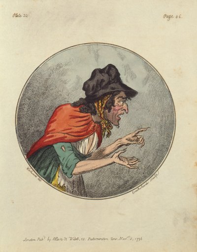 Caricatura de una anciana, grabado por Isaac Cruikshank de George Moutard Woodward