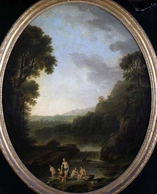 Un paisaje boscoso con bañistas de George Mullins