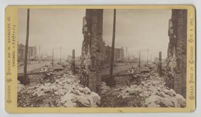 Estereografía de la calle Washington desde la esquina de LaSalle Street mirando al este después del incendio de Chicago de 1871, 1871 de George N. Barnard