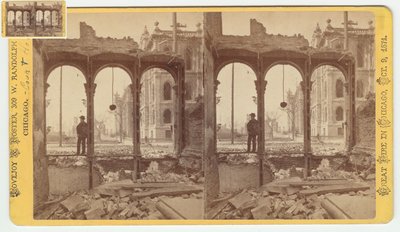 Estereografía del juzgado visto a través de las ruinas del lado este de Clark Street después del incendio de Chicago de 1871, 1871 de George N. Barnard