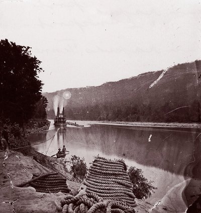 Transporte de EE.UU. en rápidos, río Tennessee, El Suck - río Tennessee debajo de Chattanooga..., ca. 1864 de George N. Barnard