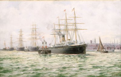 El buque de vapor "Adriatic" de la White Star Line saliendo de Liverpool, finales del siglo XIX (pintura al óleo) de George Parker Greenwood