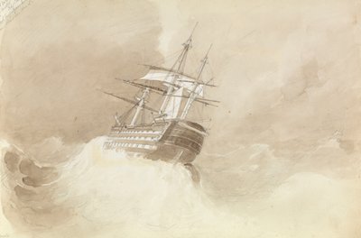 El HMS "Trafalgar" pierde la cabeza del timón en un vendaval del noreste frente a Malta de George Pechell Mends