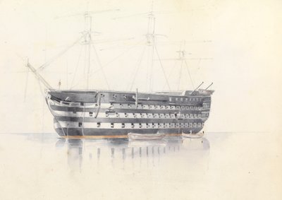 Estudio del HMS "Queen" en Malta, 3 de marzo de 1852 de George Pechell Mends