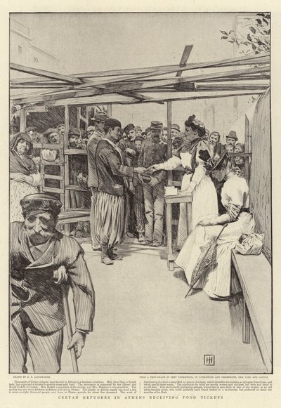 Refugiados cretenses en Atenas recibiendo boletos de comida de George Percy Jacomb Hood