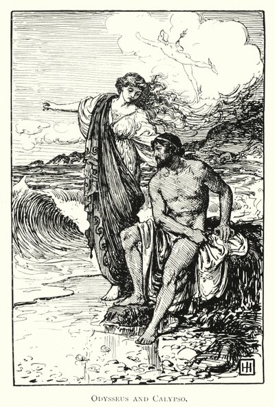 Odiseo y Calipso (grabado) de George Percy Jacomb Hood