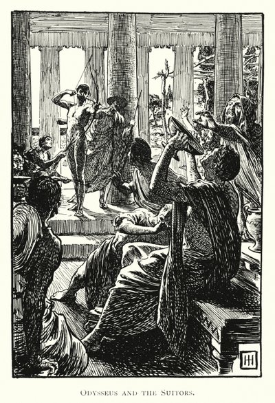 Odisea: Ulises y los pretendientes (grabado) de George Percy Jacomb Hood