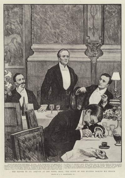 La cena para el Sr. Asquith en el Hotel Cecil, el invitado de la noche dando su discurso de George Percy Jacomb Hood