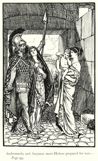 La Ilíada: Andrómaca y Astianacte se encuentran con Héctor preparado para la guerra de George Percy Jacomb Hood