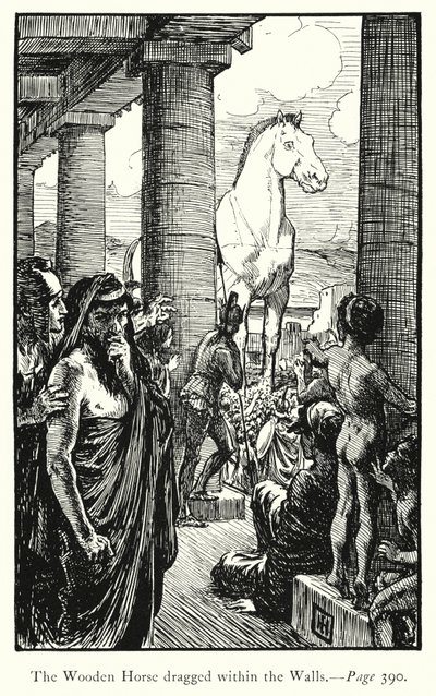 La Ilíada: El caballo de madera arrastrado dentro de las murallas (grabado) de George Percy Jacomb Hood
