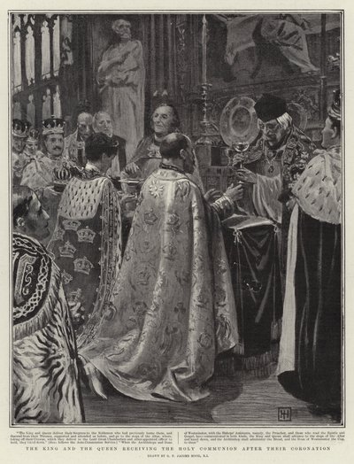 El Rey y la Reina recibiendo la Sagrada Comunión después de su Coronación de George Percy Jacomb Hood