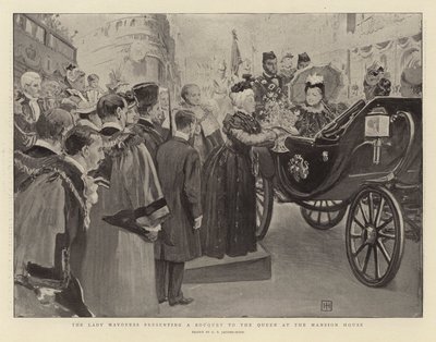 La Dama Mayoress presentando un ramo a la Reina en la Mansion House de George Percy Jacomb Hood