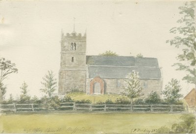 Iglesia de High Offley: pintura en acuarela, 1821 de George Perfect Harding