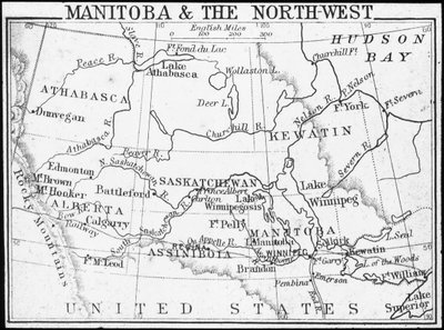 Mapa de Manitoba y el Noroeste, Canadá, c1893 de George Philip and Son Ltd