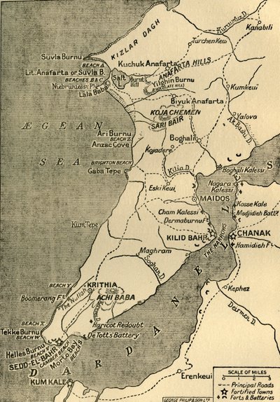 Mapa de la Península de Gallipoli, 1919 de George Philip and Son Ltd