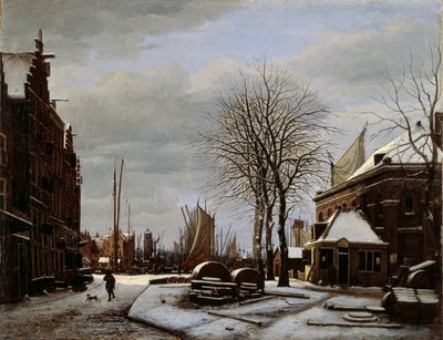 Grijpsteenmarkt (Mercado de la Piedra) en Ámsterdam con el edificio "Het Zeerecht" en invierno (Las Slypsteenen en Ámsterdam) de George Pieter Westenberg
